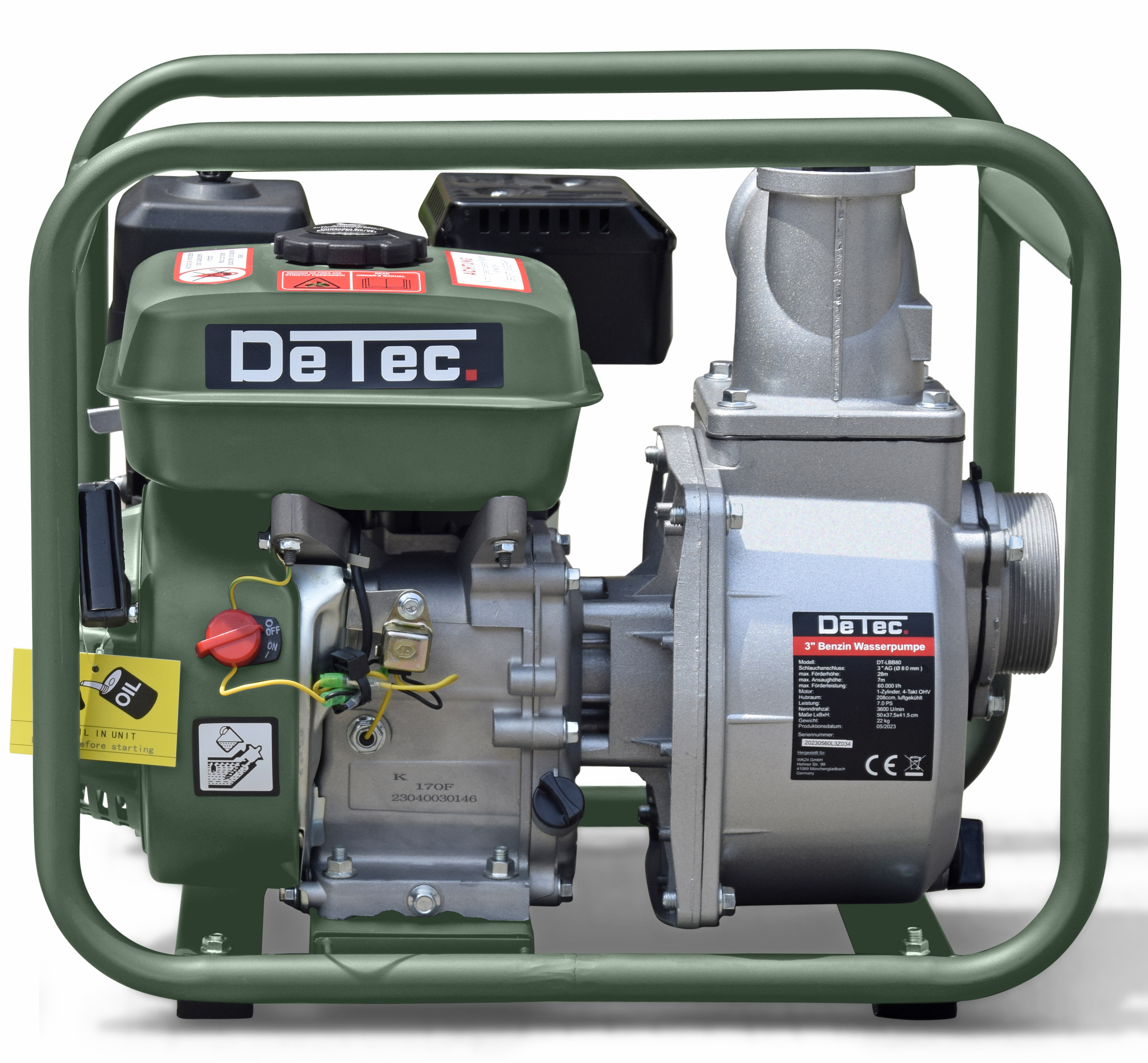 DeTec. 3 Zoll Benzin Gartenpumpe Motor Wasserpumpe 60.000 L/h